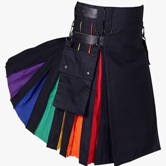 Other - Men’s Black Utility Kilt Rainbow Pleats Detachable Pockets Pride Ren Faire